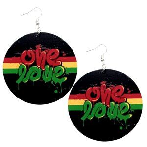 ONE LOVE Rasta Statement Dangle Wood Earrings
